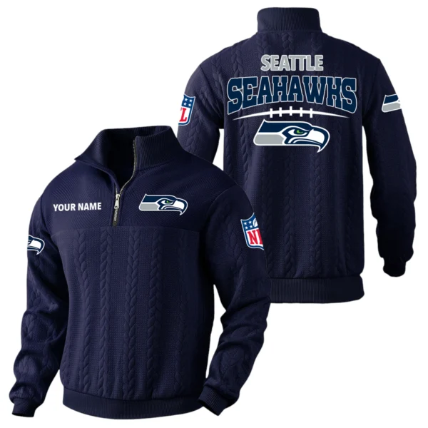 Seattle Seahawks Quarter Zip Sweatshirt Stand Collar Custom Name