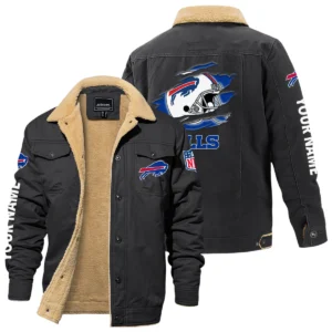 Buffalo Bills Fleece Lined Thick Jacket With Fur Lapel Collar Custom Name