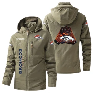 Denver Broncos Windbreaker Jacket Hooded, Warm Lining Waterproof Custom Name