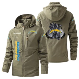 Los Angeles Chargers Windbreaker Jacket Hooded, Warm Lining Waterproof Custom Name