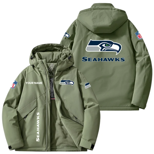 Seattle Seahawks Hooded Puffer Jacket Fleece-Lined Custom Name