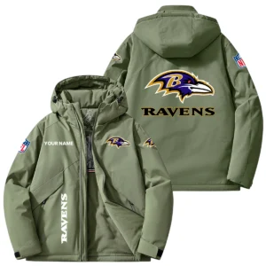 Baltimore Ravens Hooded Puffer Jacket Fleece-Lined Custom Name