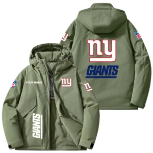 New York Giants Hooded Puffer Jacket Fleece-Lined Custom Name