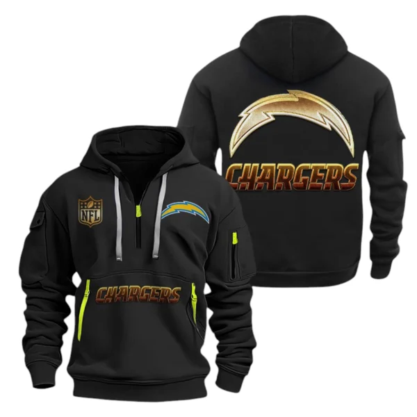 Los Angeles Chargers Half-Zip Hoodie Multi-Pocket Custom Name