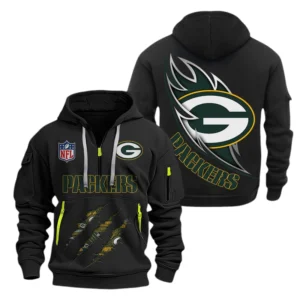 Green Bay Packers Half-Zip Hoodie Multi-Pocket Custom Text
