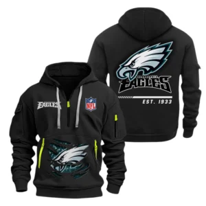 Philadelphia Eagles Half Zip Hoodie Sports Hooded Multi-Pocket, Custom Text