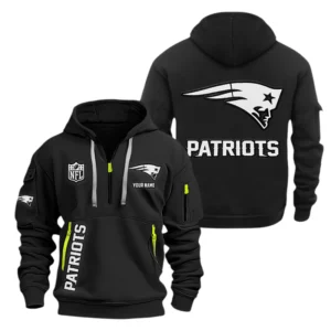 New England Patriots Half Zip Hoodie Sports Hooded Multi-Pocket, Custom Name