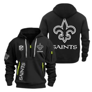 New Orleans Saints Half Zip Hoodie Sports Hooded Multi-Pocket, Custom Name