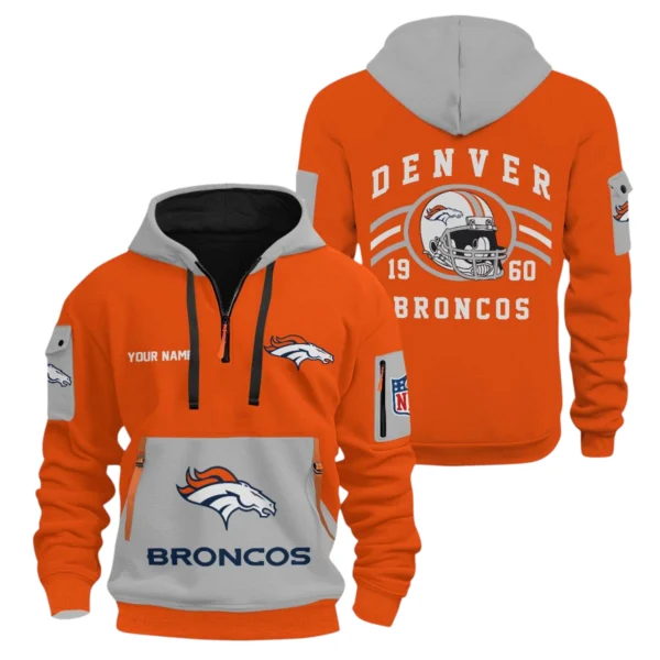 Denver Broncos Half Zip Hoodie All Over Prints Custom Name