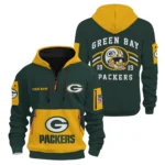 Green Bay Packers Half Zip Hoodie All Over Prints Custom Name