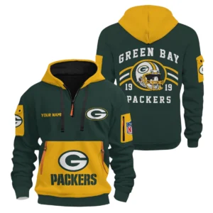 Green Bay Packers Half Zip Hoodie All Over Prints Custom Name