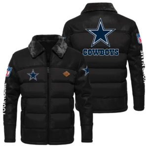 Dallas Cowboys Puffer Jacket Fur Collar Leather Patchwork Custom Name