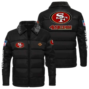 San Francisco 49ers Puffer Jacket Fur Collar Leather Patchwork Custom Name