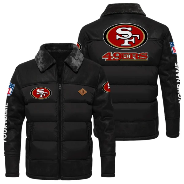 San Francisco 49ers Puffer Jacket Fur Collar Leather Patchwork Custom Name