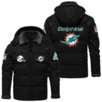 Miami Dolphins Puffer Jacket Hooded Detachable x PU Leather Custom Name