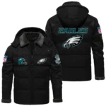 Philadelphia Eagles Puffer Jacket Hooded Detachable x PU Leather Custom Name