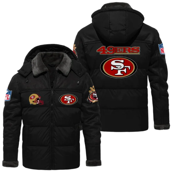 San Francisco 49ers Puffer Jacket Hooded Detachable x PU Leather Custom Name