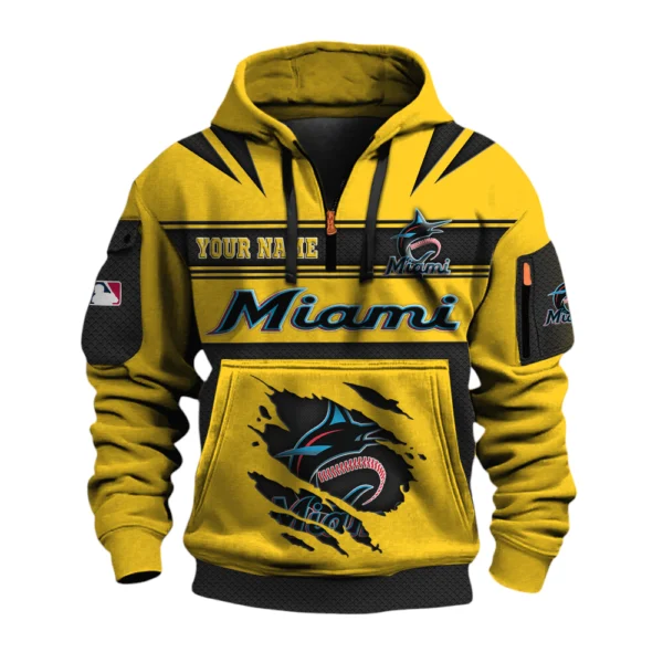 Miami Marlins 3D Half Zip Hoodie Custom Your Name