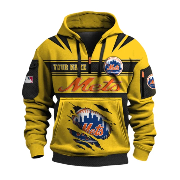 New York Mets 3D Half Zip Hoodie Custom Your Name