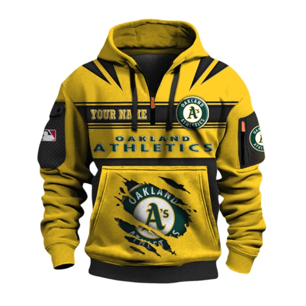 Oakland Athletics 3D Half Zip Hoodie Custom Your Name