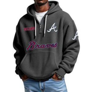 Atlanta Braves Quarter-Zip Waffle Knit Hoodie