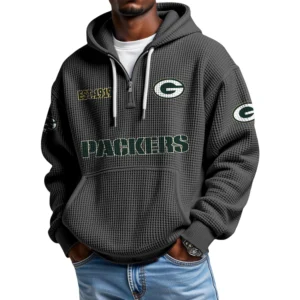 Green Bay Packers Quarter-Zip Waffle Knit Hoodie