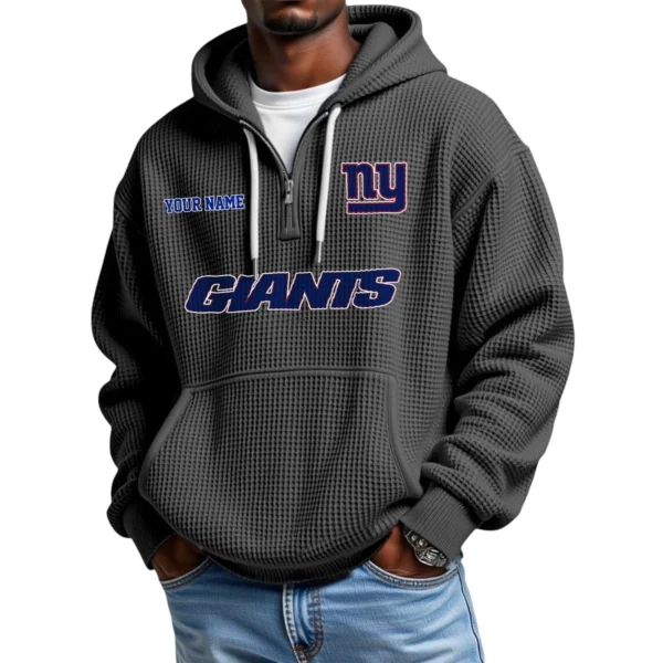 New York Giants Quarter-Zip Waffle Knit Hoodie Custom Your Name