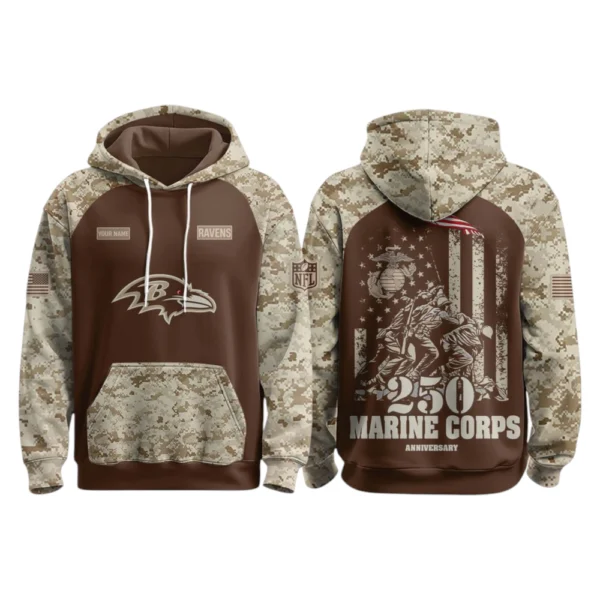 Baltimore Ravens x Marine Corps 250th Anniversary 3D Hoodie Limited 2026 Personalize Name