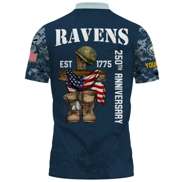 Baltimore Ravens x US Navy 250th Anniversary 3D Polo Shirt Custom Your Name