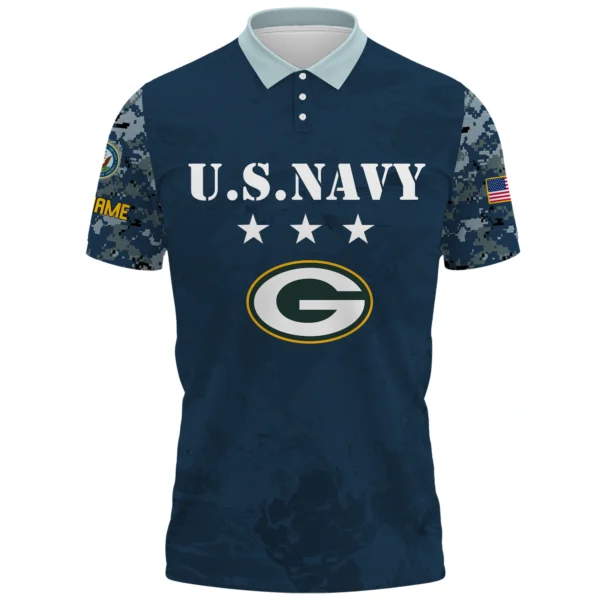Green Bay Packers x US Navy 250th Anniversary 3D Polo Shirt Custom Your Name