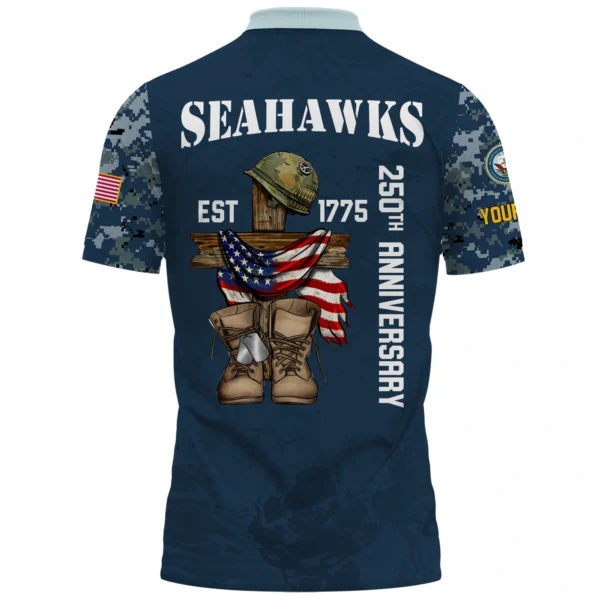 Seattle Seahawks x US Navy 250th Anniversary 3D Polo Shirt Custom Your Name
