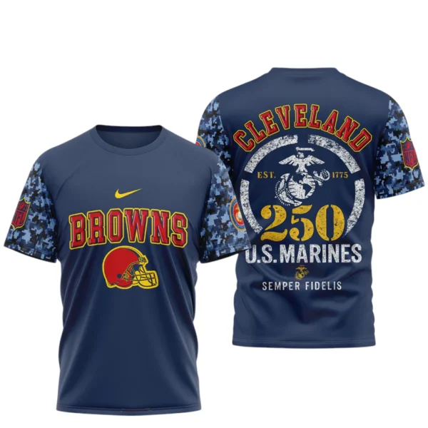 Cleveland Browns x US Marines 250th Birthday Semper Fidelis 3D T-Shirt