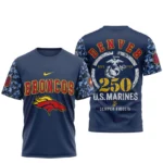 Denver Broncos x US Marines 250th Birthday Semper Fidelis 3D T-Shirt
