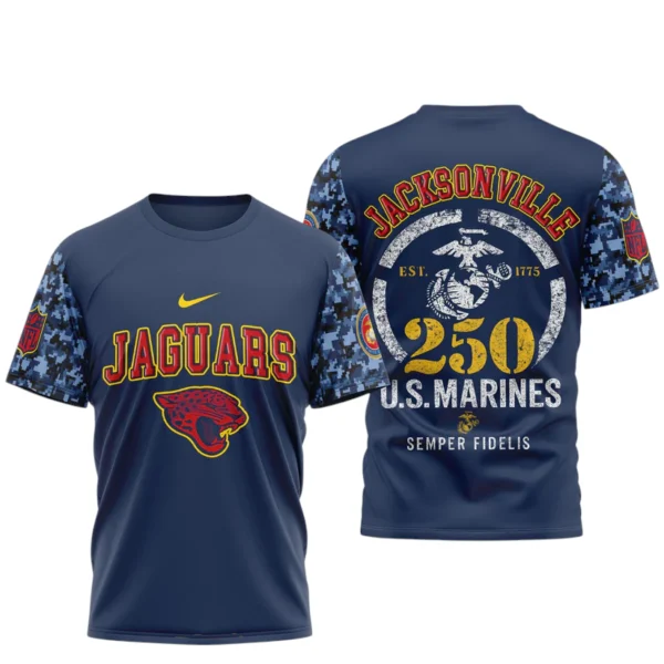 Jacksonville Jaguars x US Marines 250th Birthday Semper Fidelis 3D T-Shirt