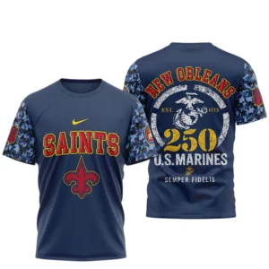New Orleans Saints x US Marines 250th Birthday Semper Fidelis 3D T-Shirt
