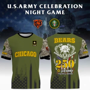 Chicago Bears x U.S. Army 250th Celebration Night Game 3D T-Shirt Limited 2026 Custom Your Name