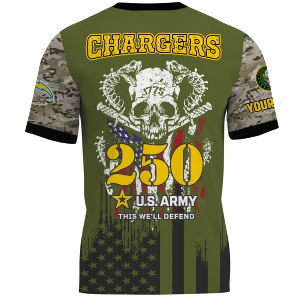 Los Angeles Chargers x U.S. Army 250th Celebration Night Game 3D T-Shirt Limited 2026 Custom Your Name