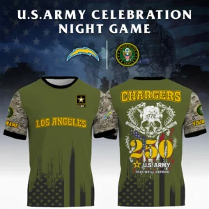 Los Angeles Chargers x U.S. Army 250th Celebration Night Game 3D T-Shirt Limited 2026 Custom Your Name