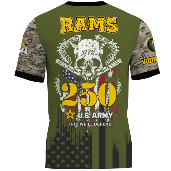 Los Angeles Rams x U.S. Army 250th Celebration Night Game 3D T-Shirt Limited 2026 Custom Your Name