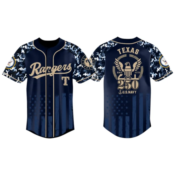 Texas Rangers x US Navy 250th Birthday 3D Baseball Jersey Limited 2026
