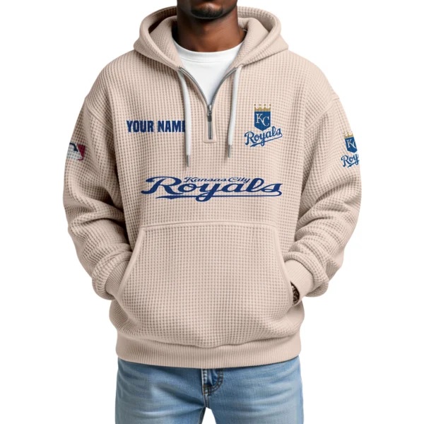 Kansas City Royals Quarter-Zip Waffle Knit Hoodie Custom Your Name