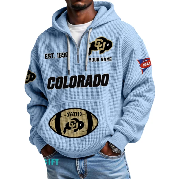 Colorado Buffaloes Quarter-Zip Waffle Knit Hoodie Custom Your Name