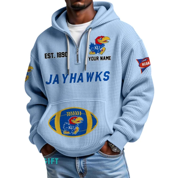 Kansas Jayhawks Quarter-Zip Waffle Knit Hoodie Custom Your Name