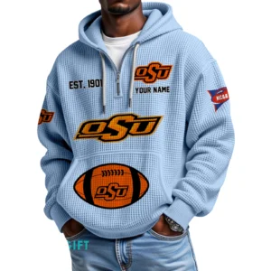 Oklahoma State Cowboys Quarter-Zip Waffle Knit Hoodie Custom Your Name