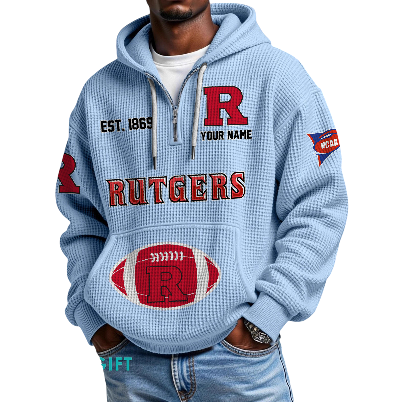 Rutgers Scarlet Knights Quarter-Zip Waffle Knit Hoodie Custom Your Name ...