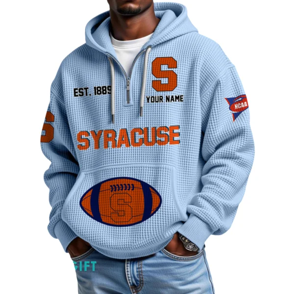 Syracuse Orange Quarter-Zip Waffle Knit Hoodie Custom Your Name