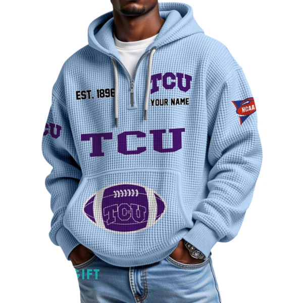 TCU Horned Frogs Quarter-Zip Waffle Knit Hoodie Custom Your Name
