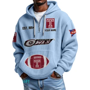 Temple Owls Primary Quarter-Zip Waffle Knit Hoodie Custom Your Name