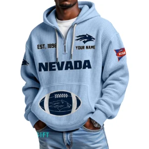 Nevada Wolf Pack Quarter-Zip Waffle Knit Hoodie Custom Your Name