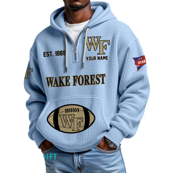 Wake Forest Demon Deacons Quarter-Zip Waffle Knit Hoodie Custom Your Name